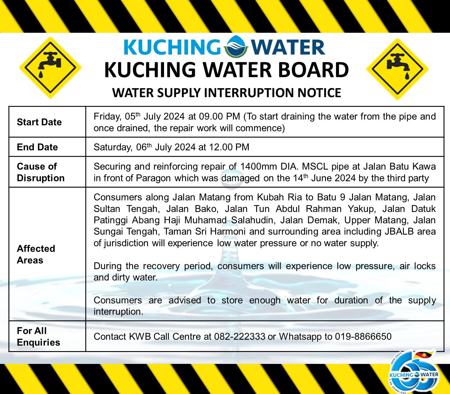 Announcement - Official Website Of Kuching Water Board